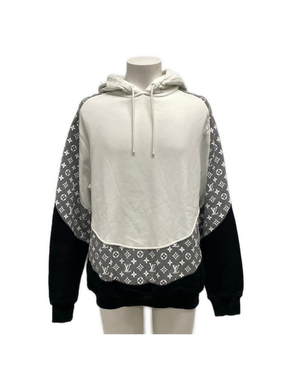 Louis Vuitton Hoodie White Black Gray Long Sleeve Monogram Pattern Cotton L